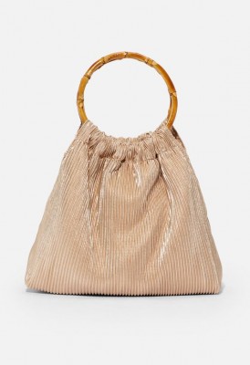 L. Pleated Bamboo Handle Clutch - Light Gold
