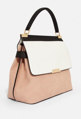 L. Bar Top Handle Satchel - Blush/White/Black