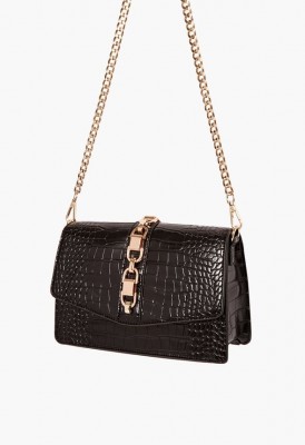 L. Can't Chain Me Down Crossbody Bag - Black Croc