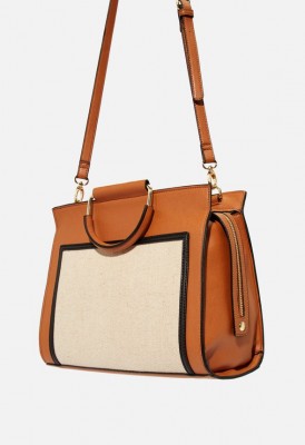 L. Framed Modern Satchel - Cognac Multi