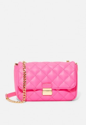 L. Quilted & Chain Crossbody Bag - Neon Pink