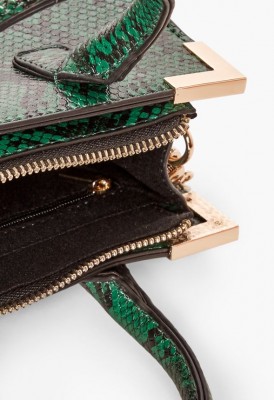 L. Sharp Corner Mini Satchel - Green Snake