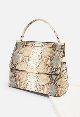 L. Bar Top Handle Satchel - Blue Snake