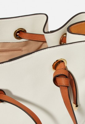 L. Knotted Handle Colorblock Tote - White/Tan