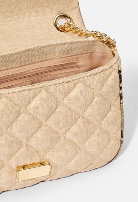 L. Quilted & Chain Crossbody Bag - Linen-Snake